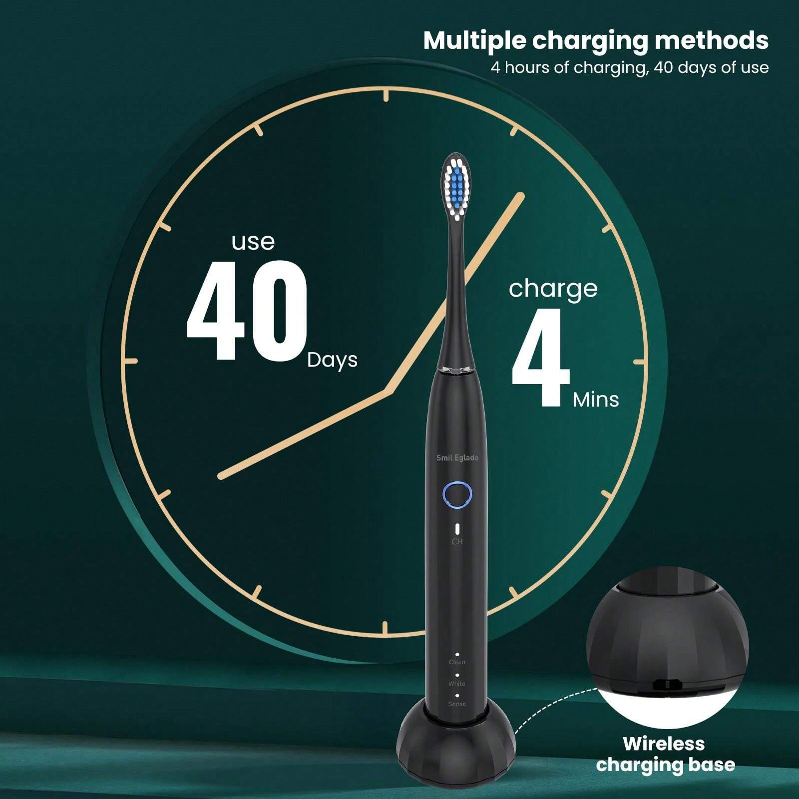 Rechargeable Electric Toothbrush For Adults With 4 Brush Heads-NBGRLVS