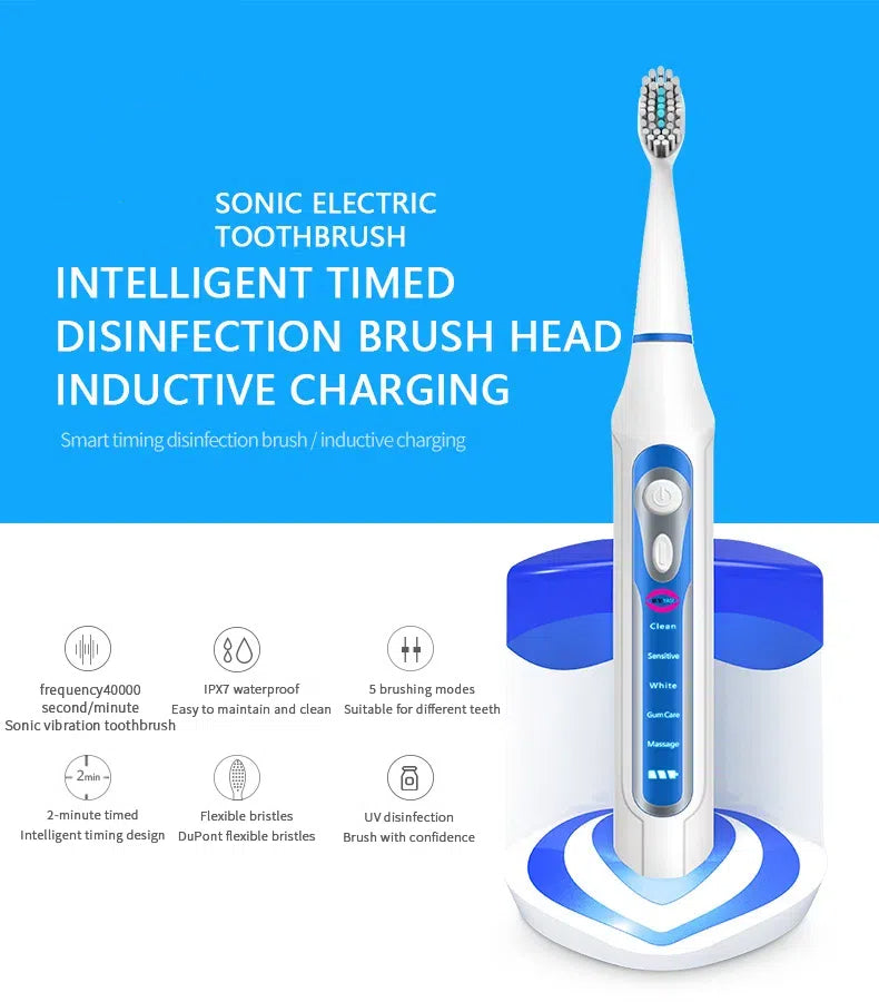 NBGRLVS Rechargeable Sonic Electric Toothbrush for Adults with 3 Brush Heads-NBGRLVS