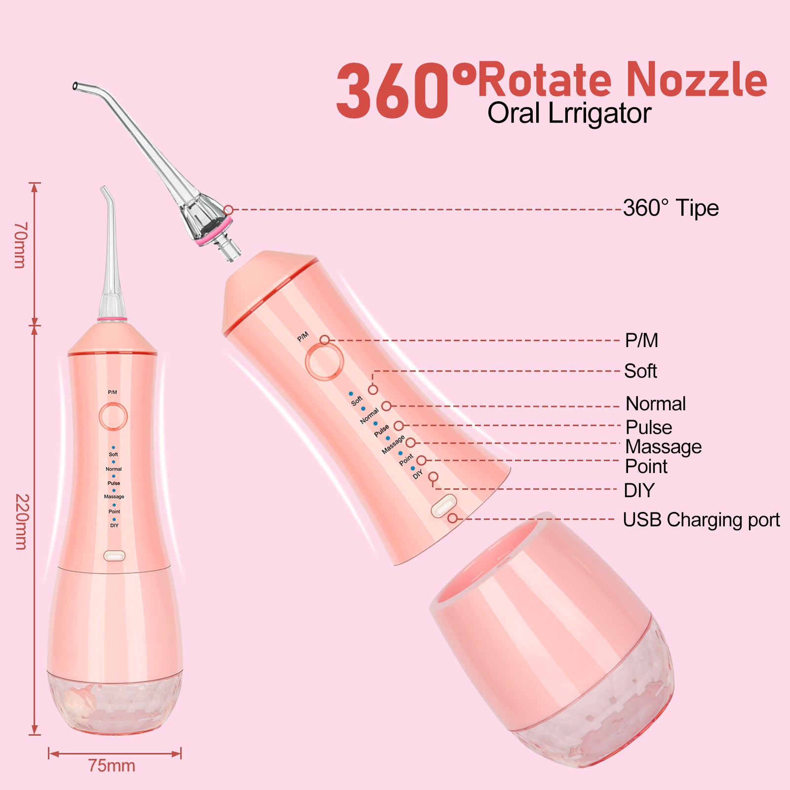 Water Dental Flosser With 6 Replacement Nozzles-NBGRLVS