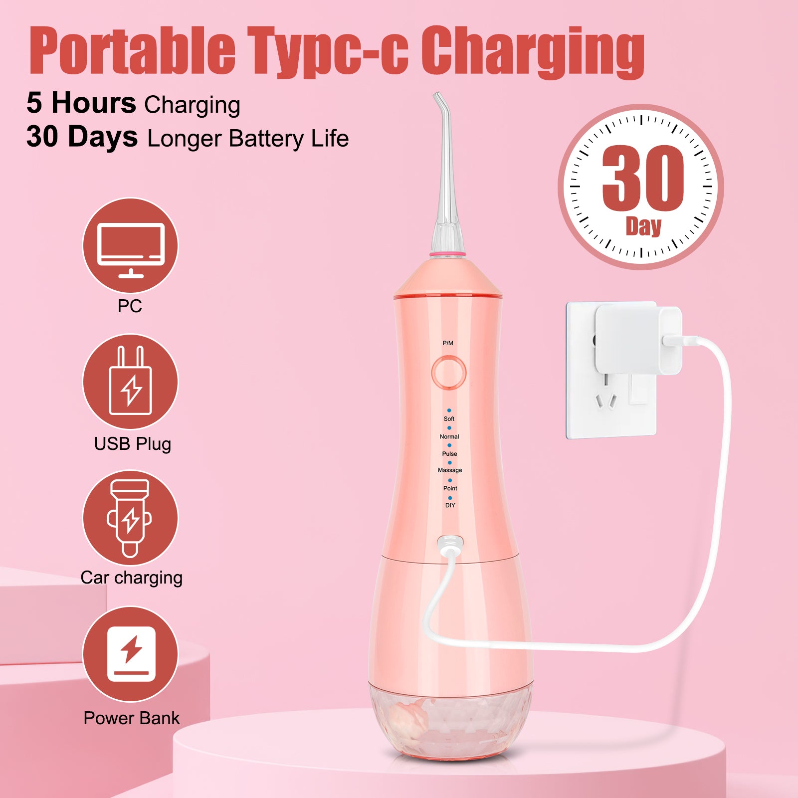 Water Dental Flosser With 6 Replacement Nozzles-NBGRLVS