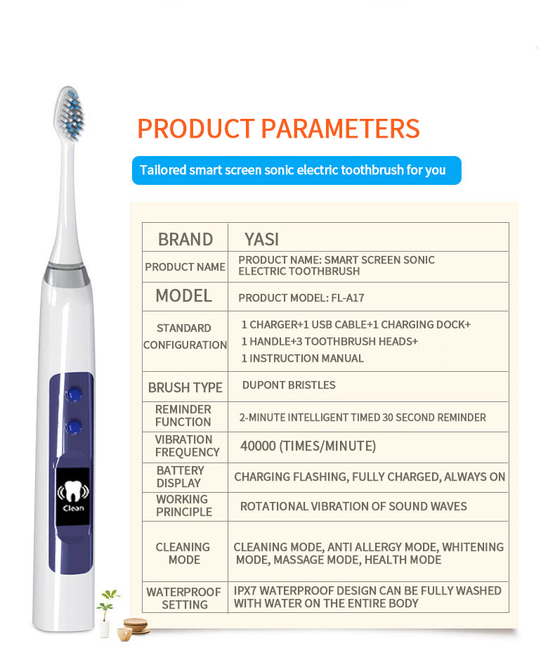 NBGRLVS Rechargeable Sonic Electric Toothbrush with 3 Brush Heads-NBGRLVS
