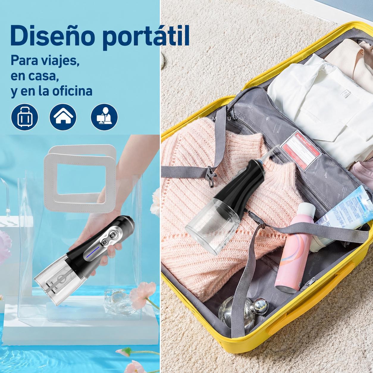 Irrigador Bucal Recargable con 5 Modos, 6 Boquillas y Diseño Impermeable IPX7 para Ortodoncia y Dientes Sensibles