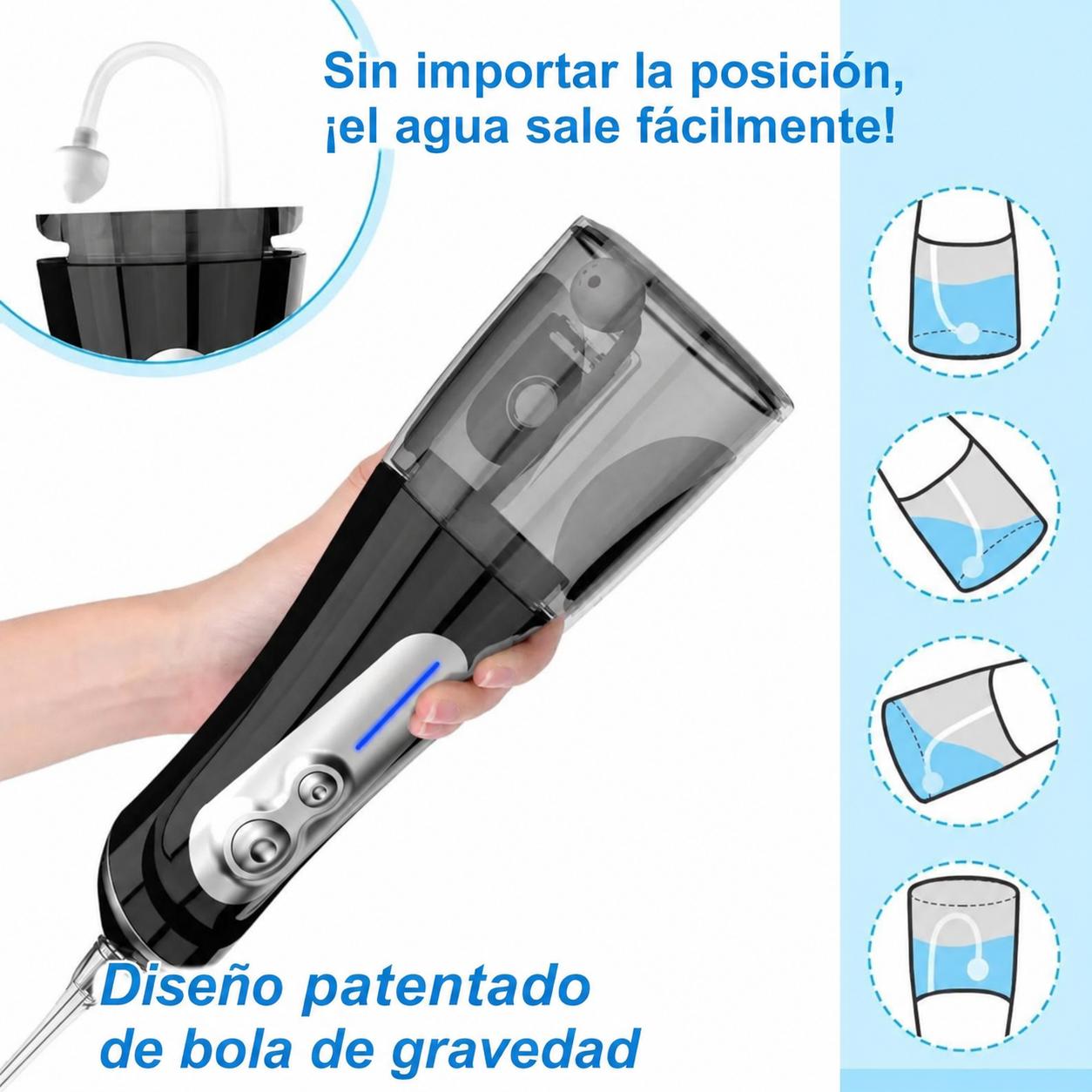 Irrigador Bucal Recargable con 5 Modos, 6 Boquillas y Diseño Impermeable IPX7 para Ortodoncia y Dientes Sensibles