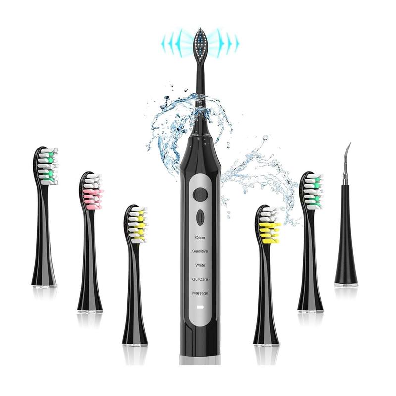 Rechargeable Toothbrush With 6 Brush Heads-NBGRLVS
