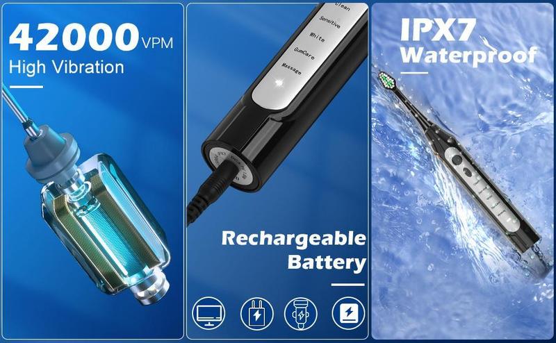 Rechargeable Toothbrush With 6 Brush Heads-NBGRLVS