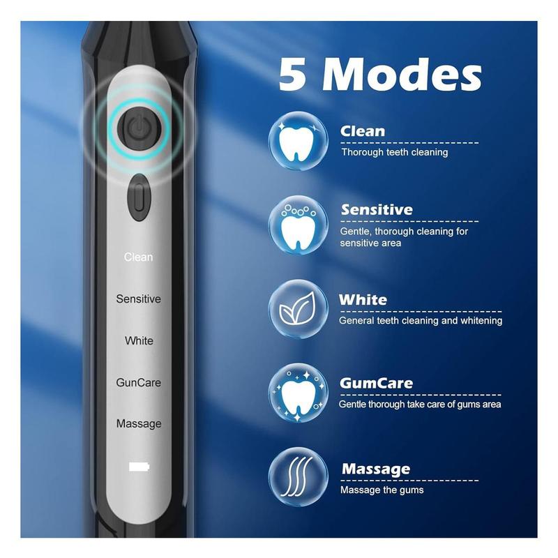 Rechargeable Toothbrush With 6 Brush Heads-NBGRLVS