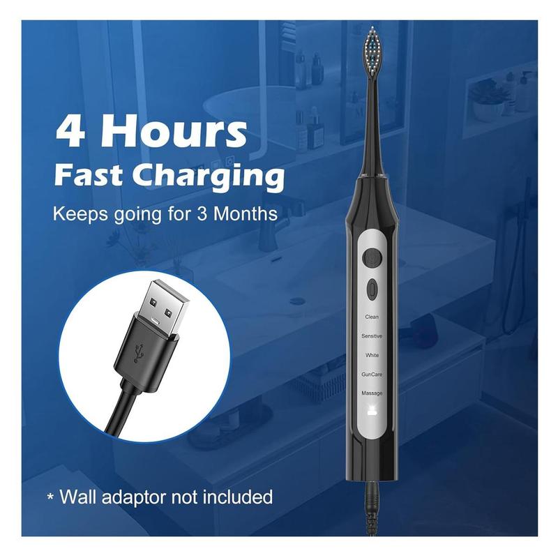 Rechargeable Toothbrush With 6 Brush Heads-NBGRLVS