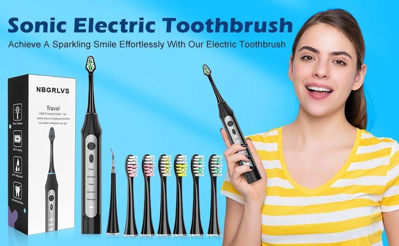 Rechargeable Toothbrush With 6 Brush Heads-NBGRLVS