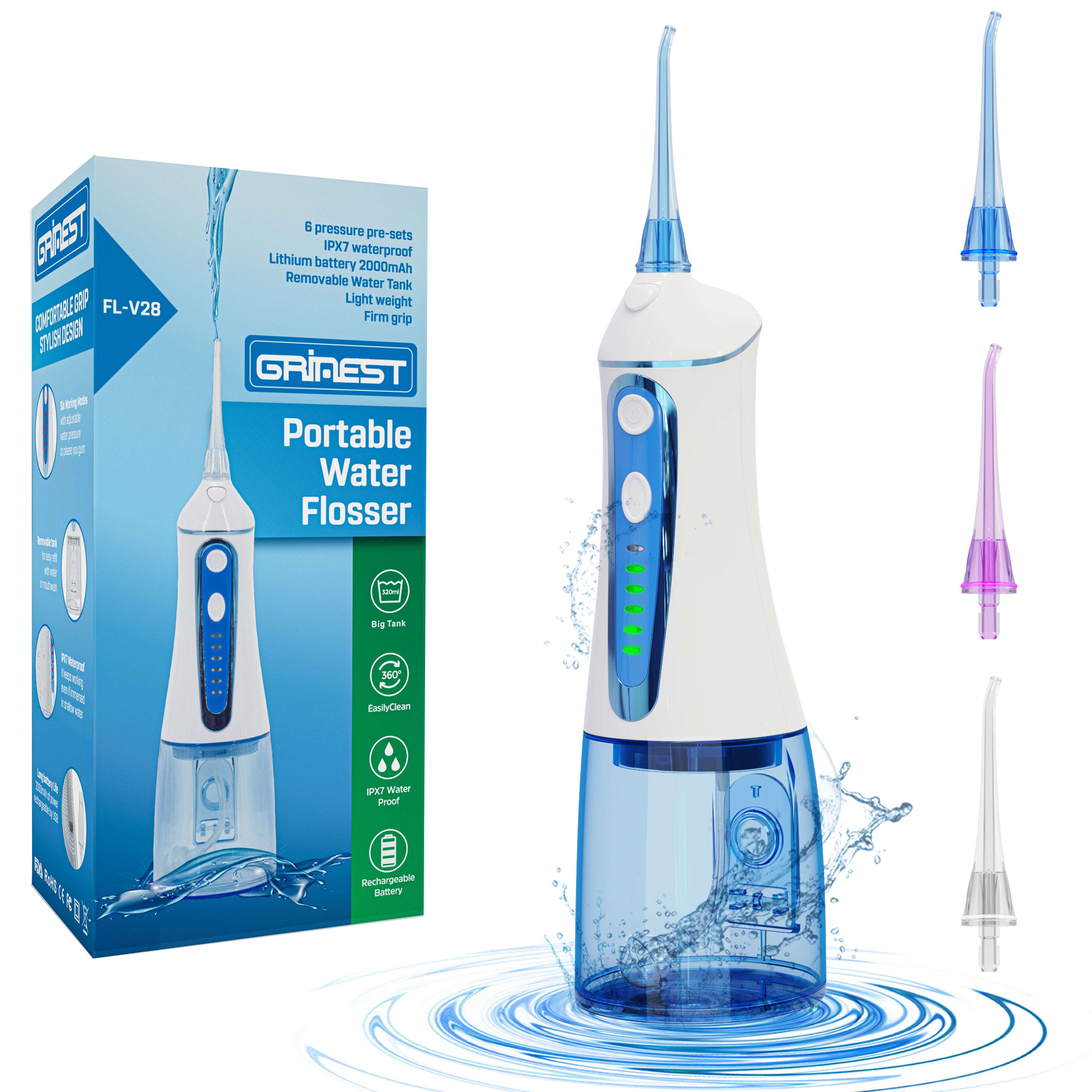 7 Modes Cordless Rechargeable Water Dental Flosser Pick