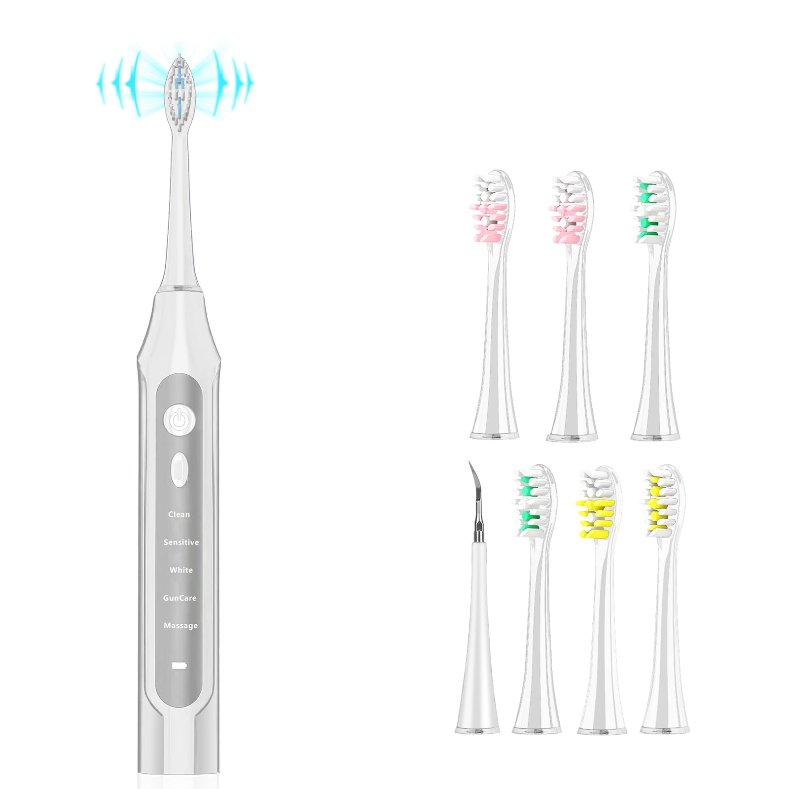 Rechargeable Toothbrush With 6 Brush Heads-NBGRLVS