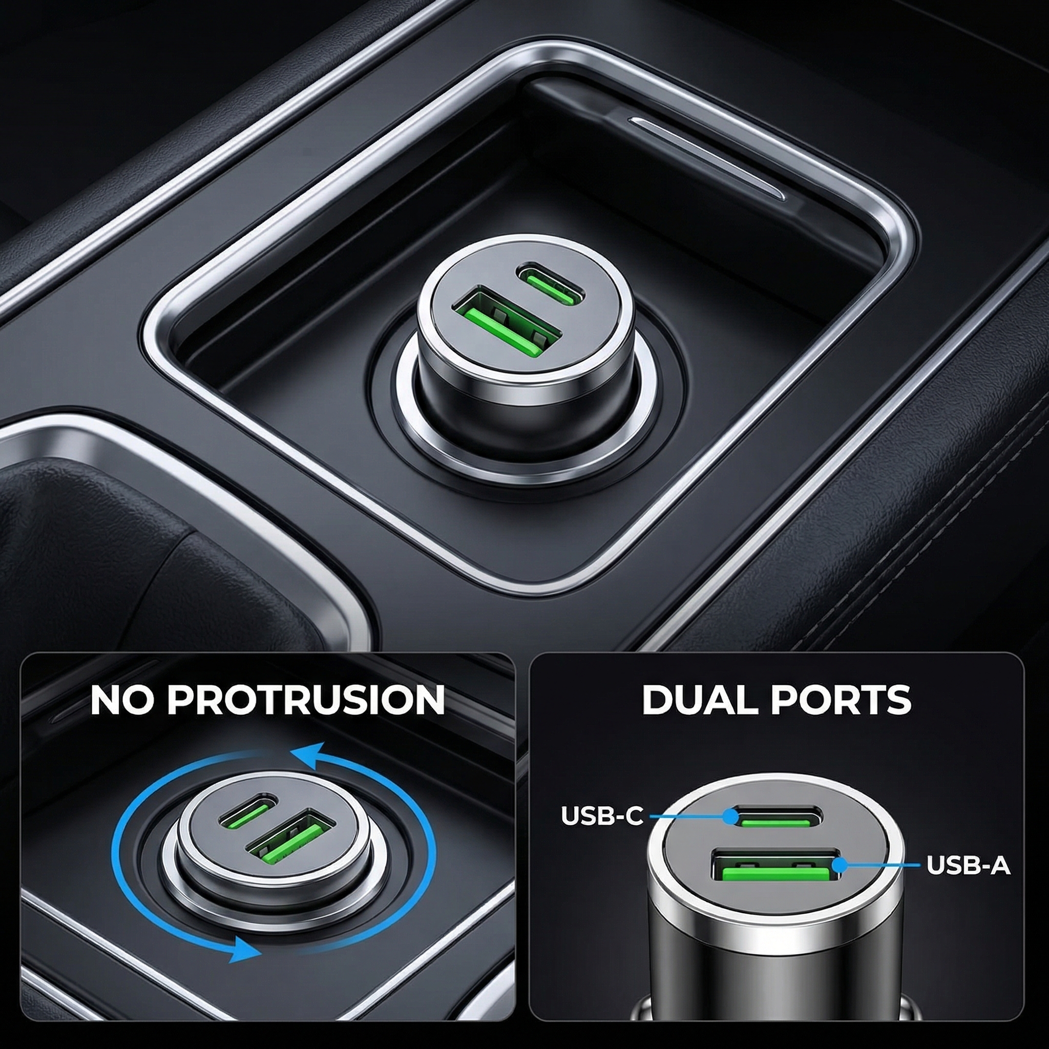 30W Mini Car Charger Dual USB A+C Fast Charging Adapter PD & QC 3.0 Type-C Port 12V/24V Universal Plug for iPhone 15 14 13 Pro Max Samsung S24 Ultra Car Accessories Must Haves