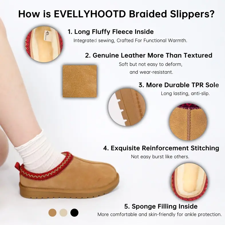 Women's Braided Leather Outdoor Suede Slippers Mini Platform Boots