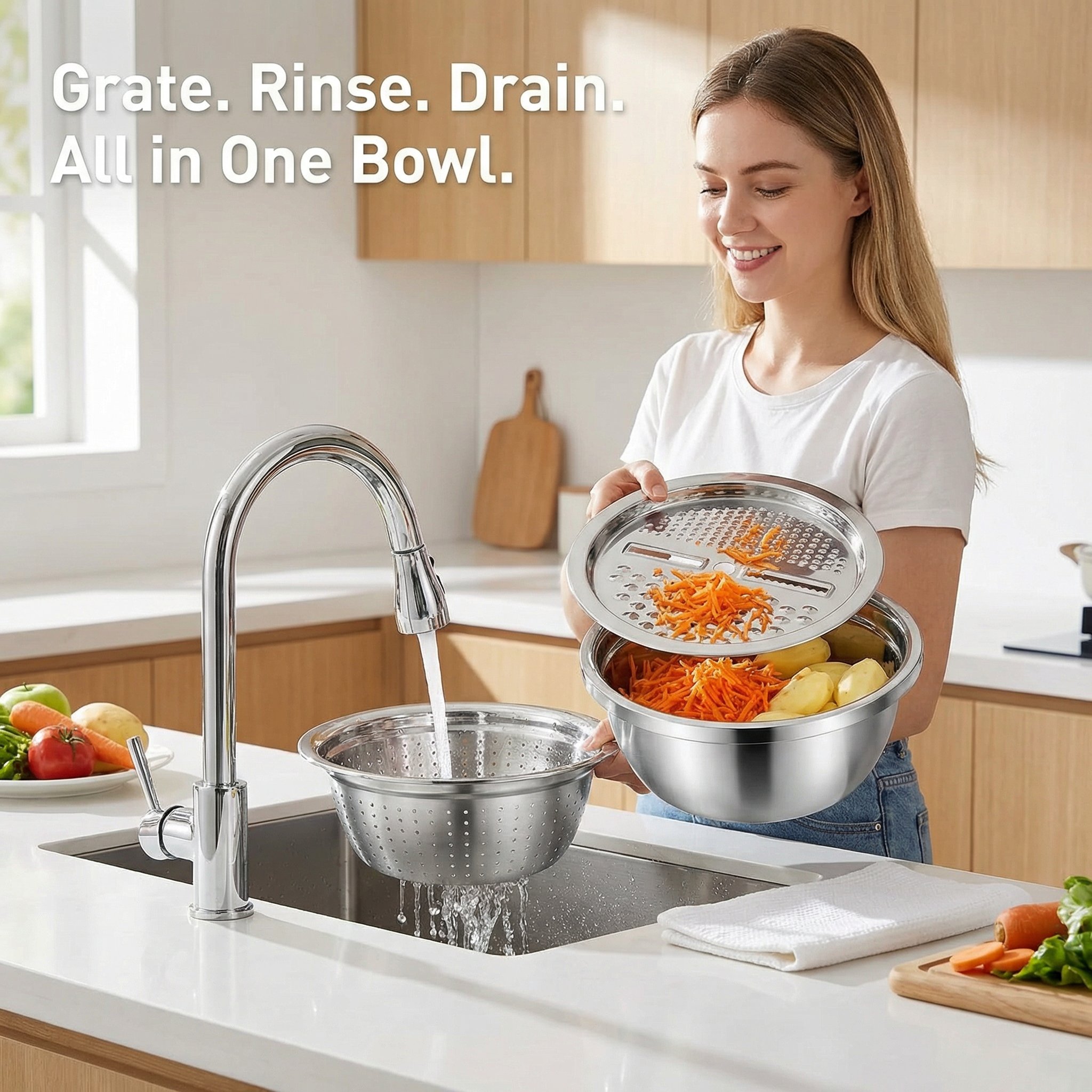 (🎉2026 New Year Sale 50% OFF) Stainless Steel Grater with Drain Basket🥕🥗
