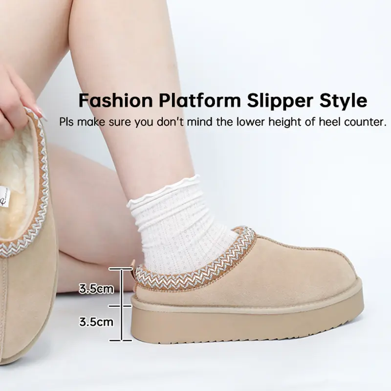 Women's Braided Leather Outdoor Suede Slippers Mini Platform Boots