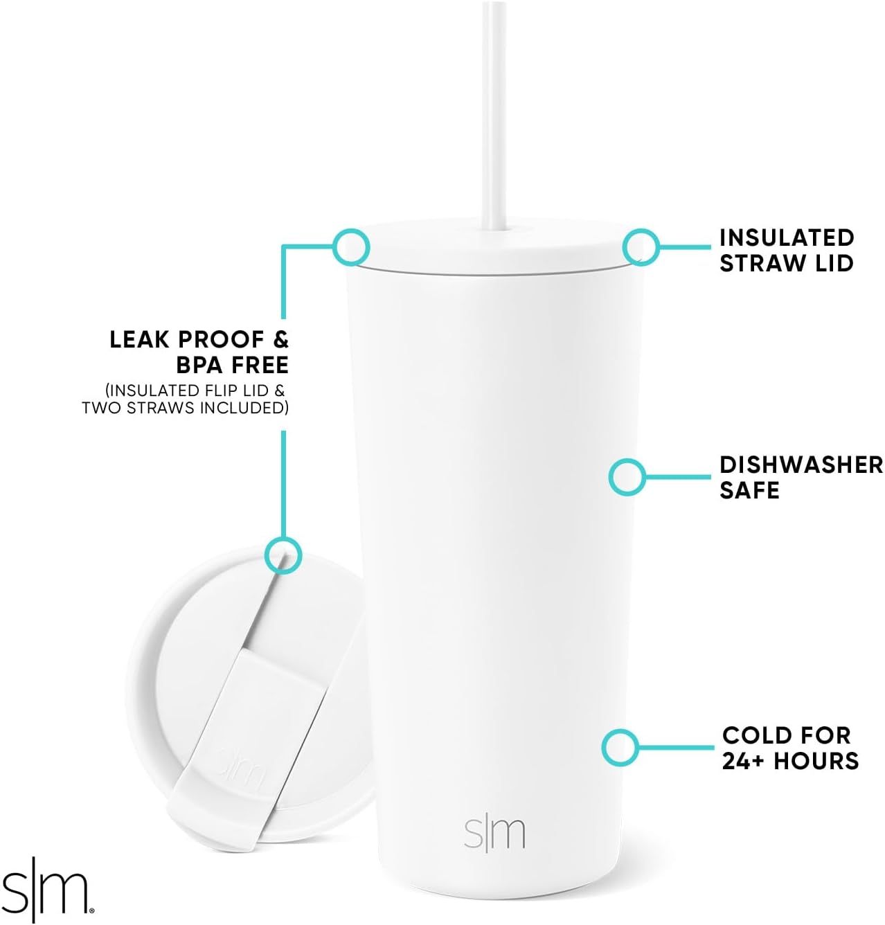 Simple Modern Insulated Tumbler with Lid and Straw | Iced Coffee Cup Reusable Stainless Steel Water Bottle Travel Mug | Gifts for Women Men Her Him | Classic Collection | 24oz | Retro Mint