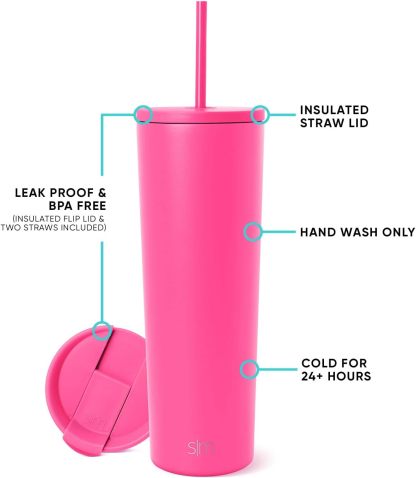 Simple Modern Insulated Tumbler with Lid and Straw | Iced Coffee Cup Reusable Stainless Steel Water Bottle Travel Mug | Gifts for Women Men Her Him | Classic Collection | 24oz | Retro Mint