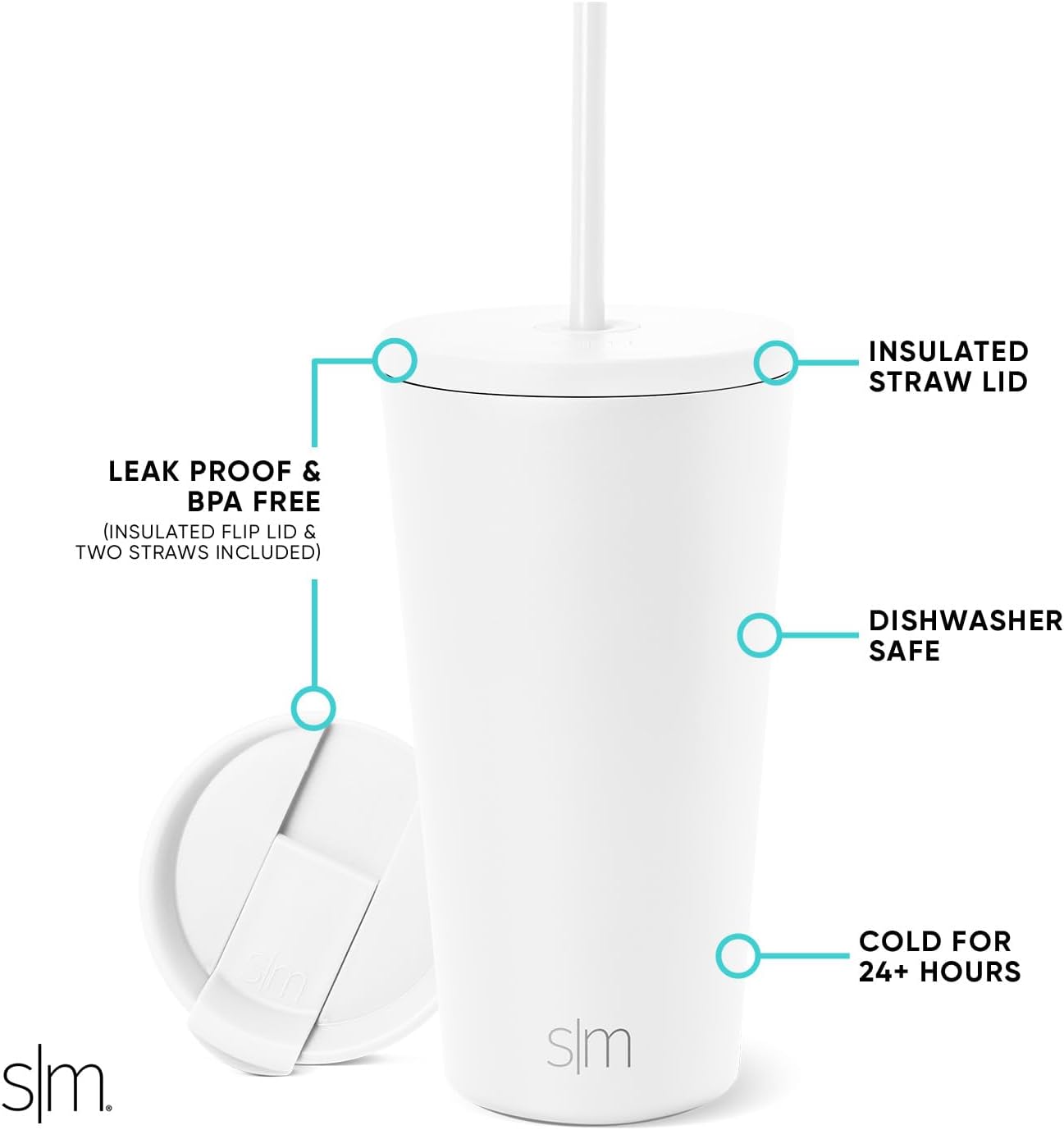 Simple Modern Insulated Tumbler with Lid and Straw | Iced Coffee Cup Reusable Stainless Steel Water Bottle Travel Mug | Gifts for Women Men Her Him | Classic Collection | 24oz | Retro Mint