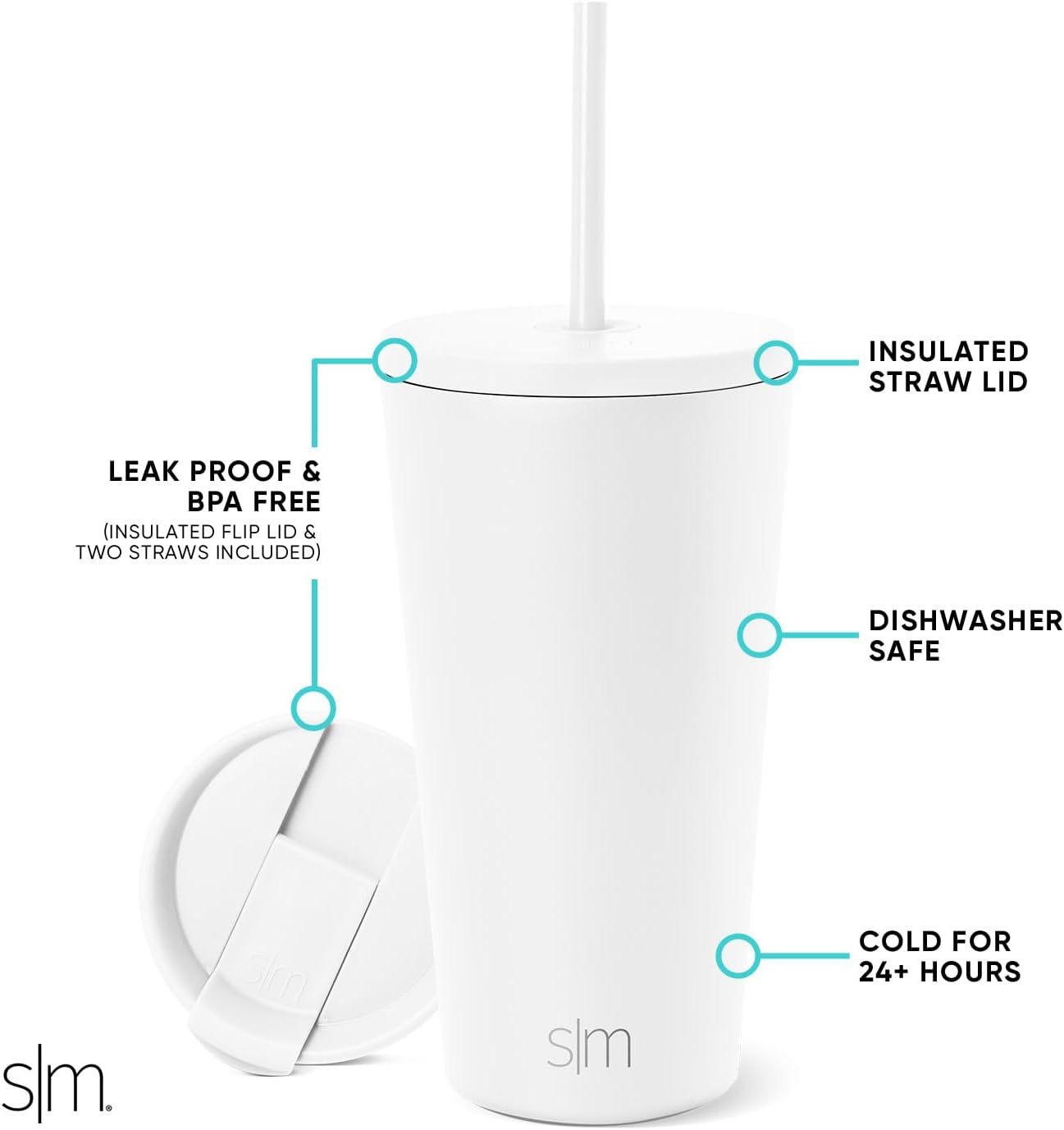 Simple Modern Insulated Tumbler with Lid and Straw | Iced Coffee Cup Reusable Stainless Steel Water Bottle Travel Mug | Gifts for Women Men Her Him | Classic Collection | 24oz | Retro Mint