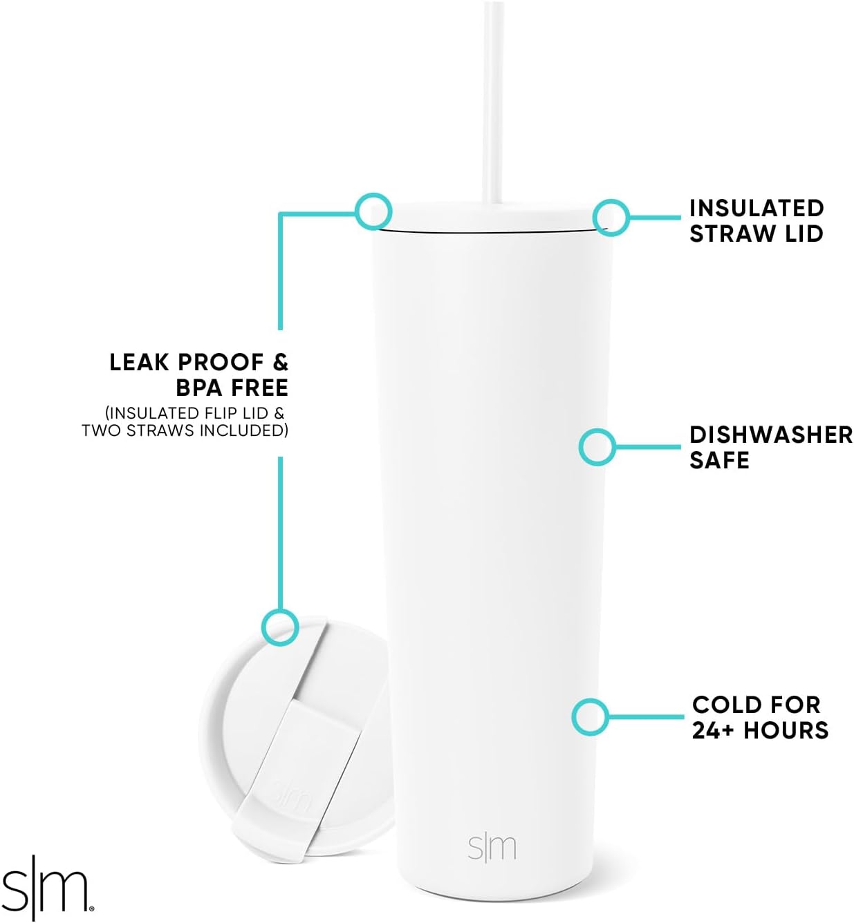 Simple Modern Insulated Tumbler with Lid and Straw | Iced Coffee Cup Reusable Stainless Steel Water Bottle Travel Mug | Gifts for Women Men Her Him | Classic Collection | 24oz | Retro Mint