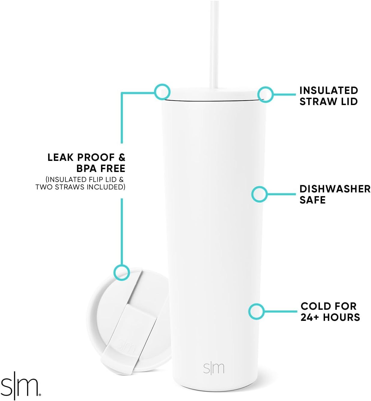 Simple Modern Insulated Tumbler with Lid and Straw | Iced Coffee Cup Reusable Stainless Steel Water Bottle Travel Mug | Gifts for Women Men Her Him | Classic Collection | 24oz | Retro Mint