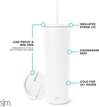 Simple Modern Insulated Tumbler with Lid and Straw | Iced Coffee Cup Reusable Stainless Steel Water Bottle Travel Mug | Gifts for Women Men Her Him | Classic Collection | 24oz | Retro Mint