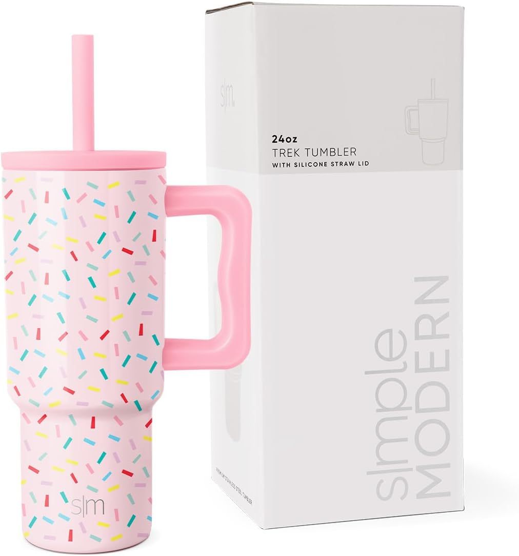 Simple Modern Kids 24 oz Tumbler with Handle and Silicone Straw Lid | Spill Proof and Leak Resistant | Reusable Stainless Steel Bottle | Gift for Kids Boys Girls | Trek Collection | 80s Mix