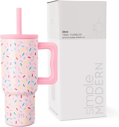 Simple Modern Kids 24 oz Tumbler with Handle and Silicone Straw Lid | Spill Proof and Leak Resistant | Reusable Stainless Steel Bottle | Gift for Kids Boys Girls | Trek Collection | 80s Mix