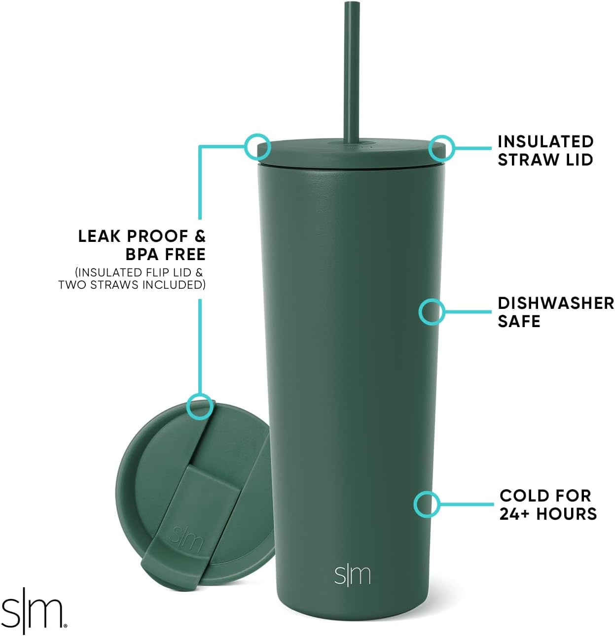 Simple Modern Insulated Tumbler with Lid and Straw | Iced Coffee Cup Reusable Stainless Steel Water Bottle Travel Mug | Gifts for Women Men Her Him | Classic Collection | 24oz | Retro Mint