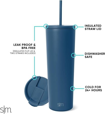 Simple Modern Insulated Tumbler with Lid and Straw | Iced Coffee Cup Reusable Stainless Steel Water Bottle Travel Mug | Gifts for Women Men Her Him | Classic Collection | 24oz | Retro Mint