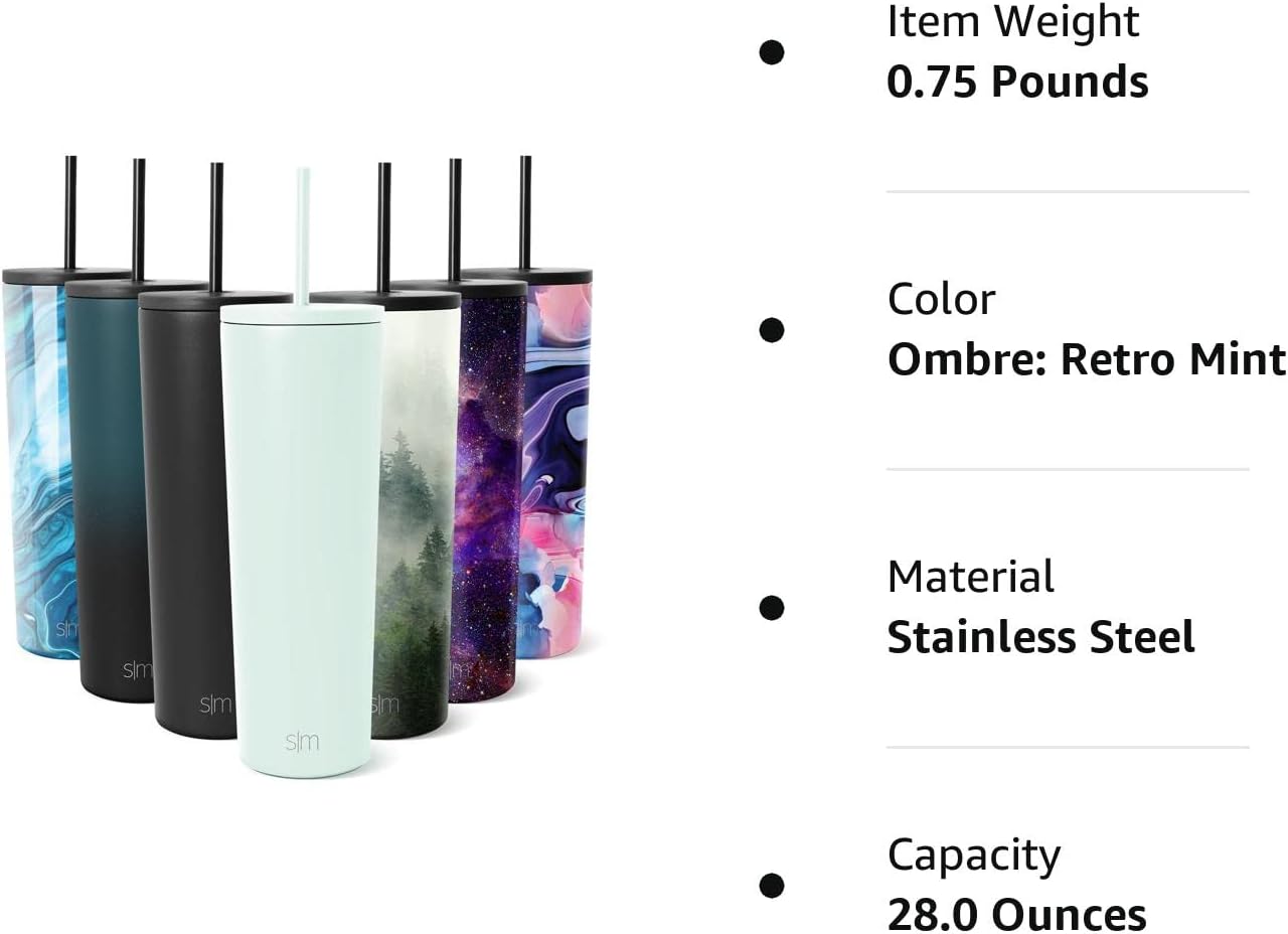 Simple Modern Insulated Tumbler with Lid and Straw | Iced Coffee Cup Reusable Stainless Steel Water Bottle Travel Mug | Gifts for Women Men Her Him | Classic Collection | 24oz | Retro Mint