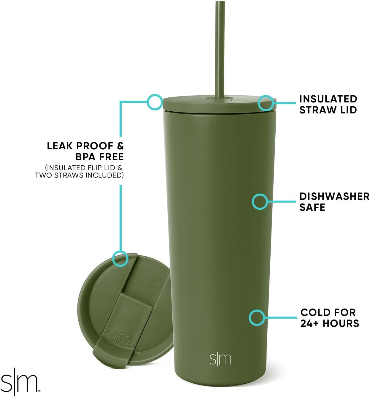 Simple Modern Insulated Tumbler with Lid and Straw | Iced Coffee Cup Reusable Stainless Steel Water Bottle Travel Mug | Gifts for Women Men Her Him | Classic Collection | 24oz | Retro Mint