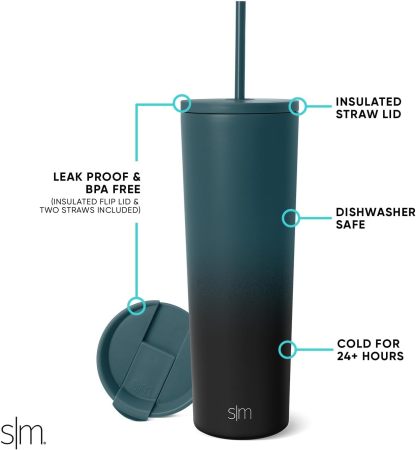 Simple Modern Insulated Tumbler with Lid and Straw | Iced Coffee Cup Reusable Stainless Steel Water Bottle Travel Mug | Gifts for Women Men Her Him | Classic Collection | 24oz | Retro Mint