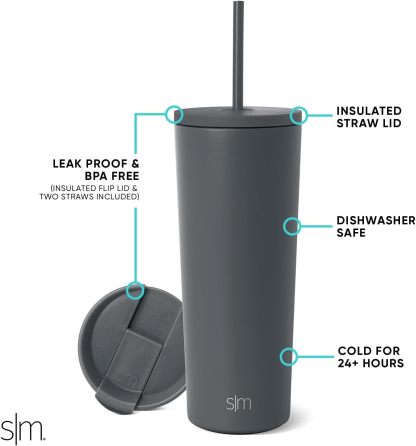 Simple Modern Insulated Tumbler with Lid and Straw | Iced Coffee Cup Reusable Stainless Steel Water Bottle Travel Mug | Gifts for Women Men Her Him | Classic Collection | 24oz | Retro Mint