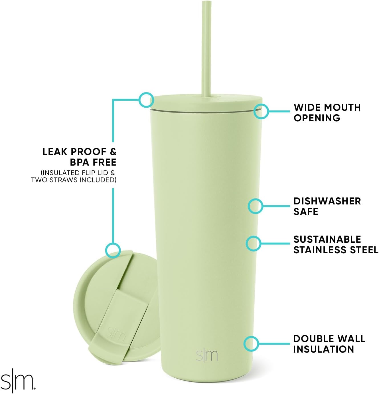 Simple Modern Insulated Tumbler with Lid and Straw | Iced Coffee Cup Reusable Stainless Steel Water Bottle Travel Mug | Gifts for Women Men Her Him | Classic Collection | 24oz | Retro Mint