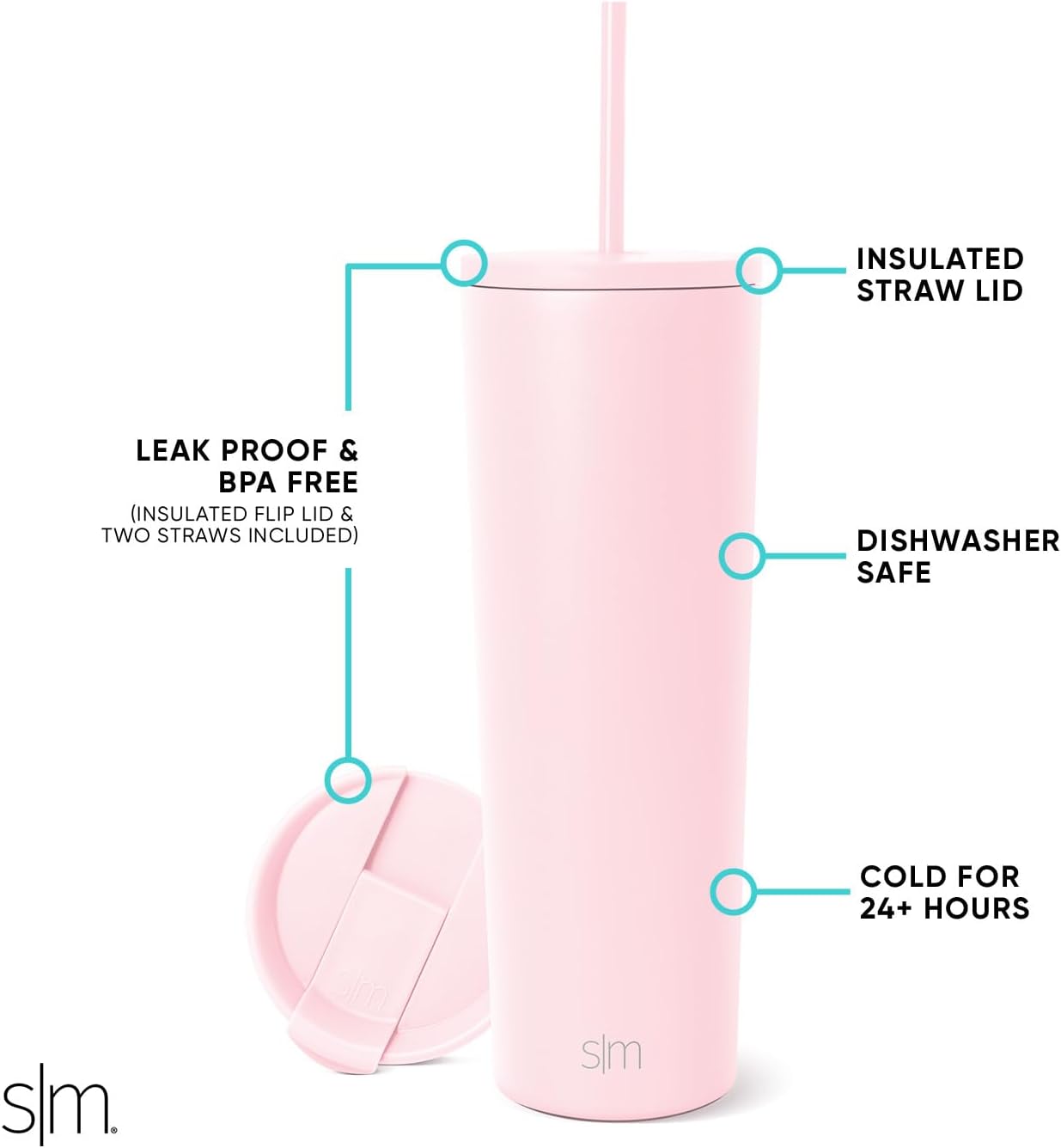 Simple Modern Insulated Tumbler with Lid and Straw | Iced Coffee Cup Reusable Stainless Steel Water Bottle Travel Mug | Gifts for Women Men Her Him | Classic Collection | 24oz | Retro Mint