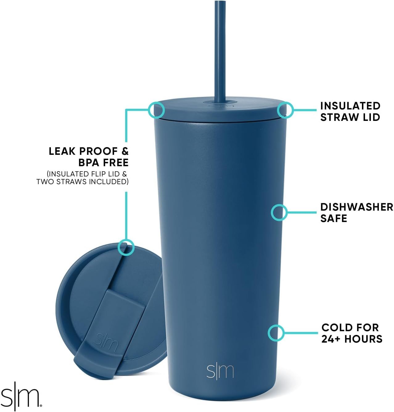 Simple Modern Insulated Tumbler with Lid and Straw | Iced Coffee Cup Reusable Stainless Steel Water Bottle Travel Mug | Gifts for Women Men Her Him | Classic Collection | 24oz | Retro Mint