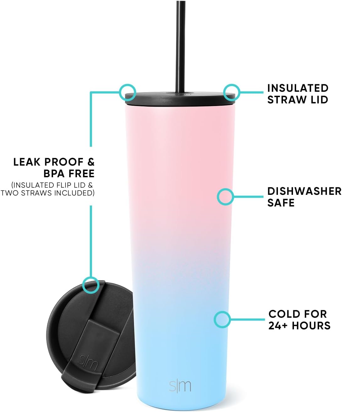 Simple Modern Insulated Tumbler with Lid and Straw | Iced Coffee Cup Reusable Stainless Steel Water Bottle Travel Mug | Gifts for Women Men Her Him | Classic Collection | 24oz | Retro Mint