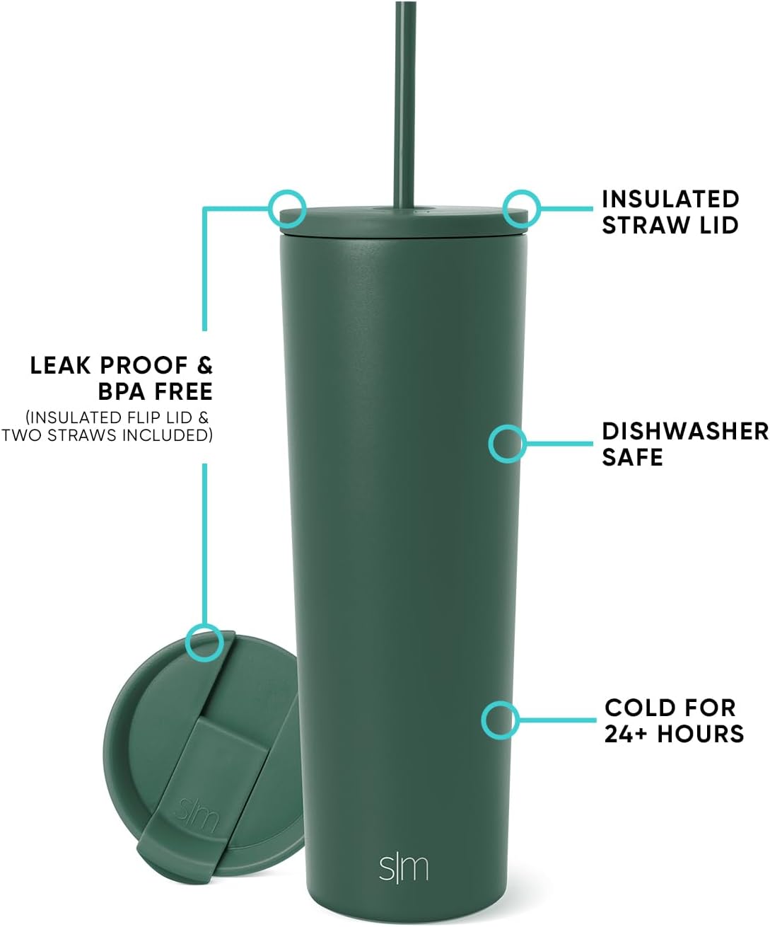 Simple Modern Insulated Tumbler with Lid and Straw | Iced Coffee Cup Reusable Stainless Steel Water Bottle Travel Mug | Gifts for Women Men Her Him | Classic Collection | 24oz | Retro Mint