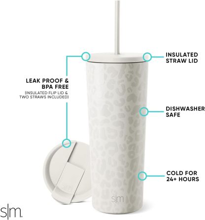 Simple Modern Insulated Tumbler with Lid and Straw | Iced Coffee Cup Reusable Stainless Steel Water Bottle Travel Mug | Gifts for Women Men Her Him | Classic Collection | 24oz | Retro Mint