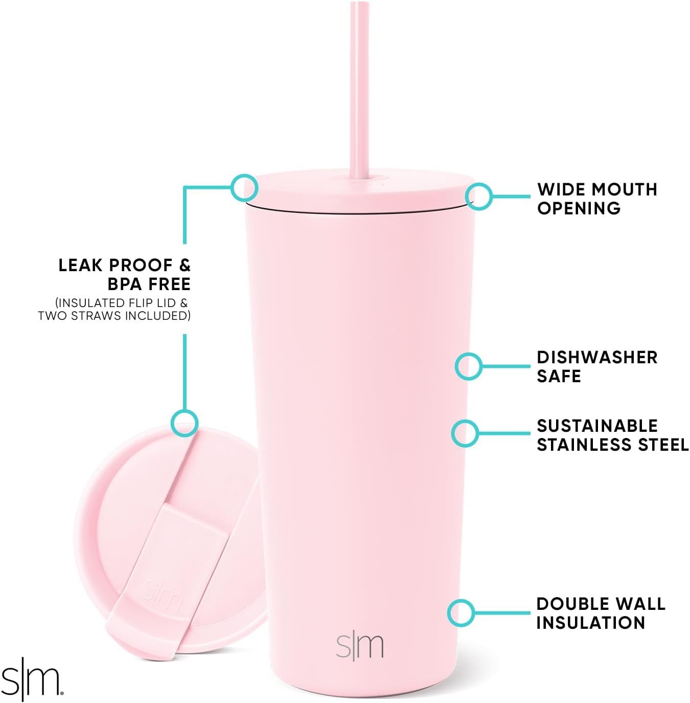 Simple Modern Insulated Tumbler with Lid and Straw | Iced Coffee Cup Reusable Stainless Steel Water Bottle Travel Mug | Gifts for Women Men Her Him | Classic Collection | 24oz | Retro Mint