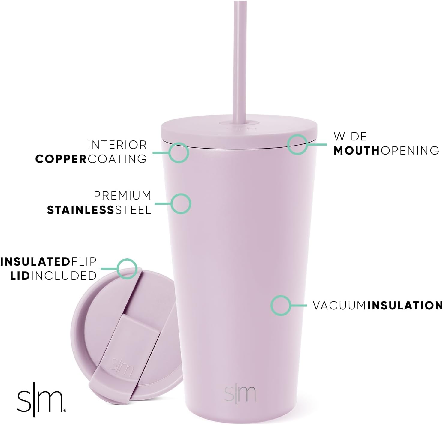 Simple Modern Insulated Tumbler with Lid and Straw | Iced Coffee Cup Reusable Stainless Steel Water Bottle Travel Mug | Gifts for Women Men Her Him | Classic Collection | 24oz | Retro Mint