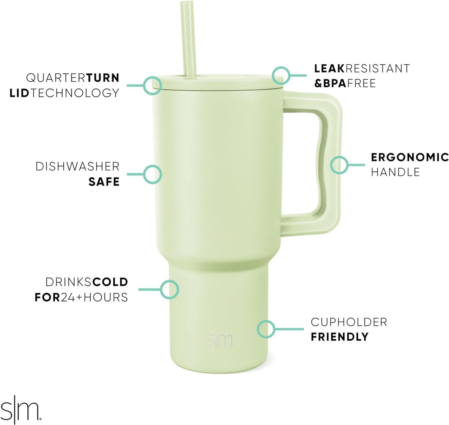 Simple Modern 40 oz Tumbler with Handle and Straw Lid | Insulated Cup Reusable Stainless Steel Water Bottle Travel Mug Cupholder Friendly | Gifts for Women Him Her | Trek Collection | Sea Glass Sage