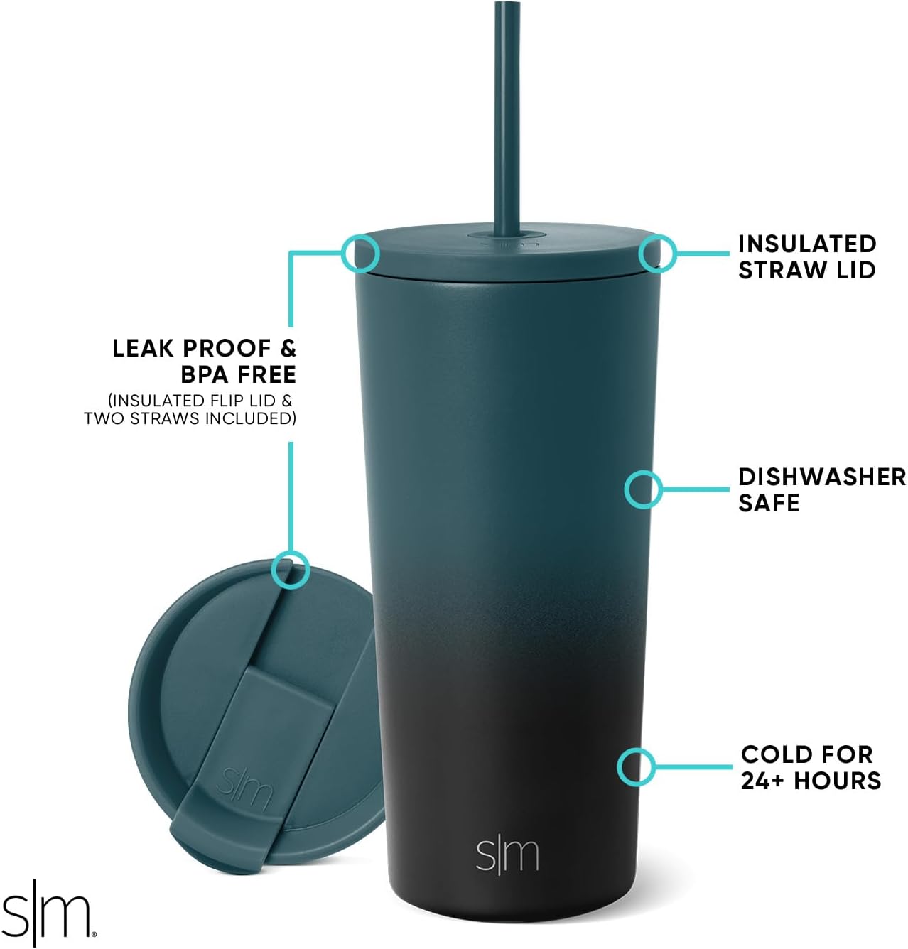 Simple Modern Insulated Tumbler with Lid and Straw | Iced Coffee Cup Reusable Stainless Steel Water Bottle Travel Mug | Gifts for Women Men Her Him | Classic Collection | 24oz | Retro Mint