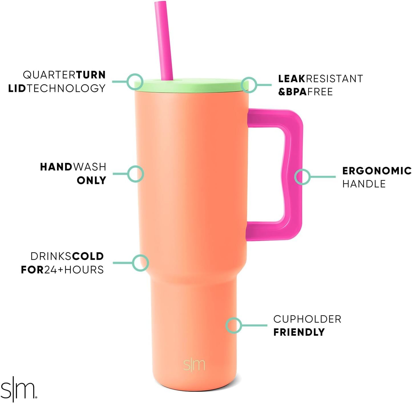 Simple Modern 40 oz Tumbler with Handle and Straw Lid | Insulated Cup Reusable Stainless Steel Water Bottle Travel Mug Cupholder Friendly | Gifts for Women Him Her | Trek Collection | Sea Glass Sage