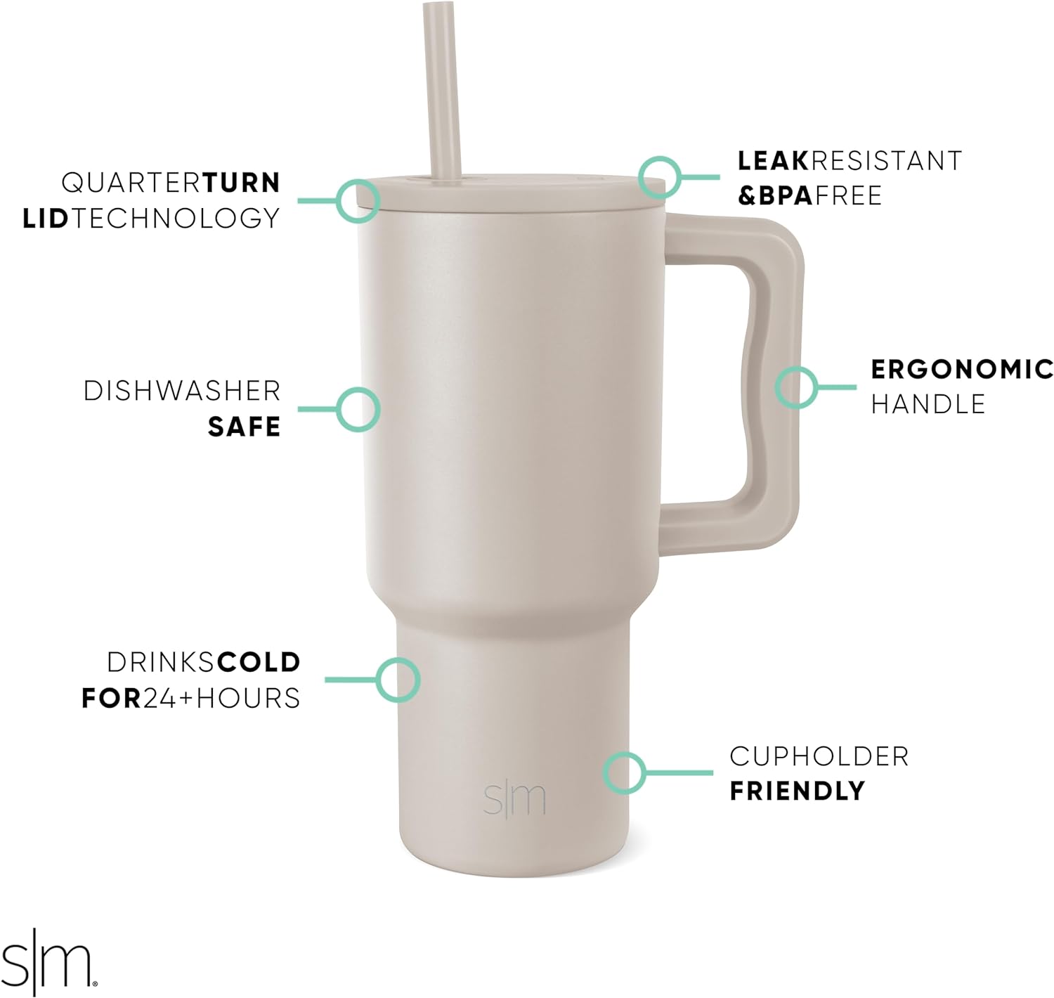 Simple Modern 40 oz Tumbler with Handle and Straw Lid | Insulated Cup Reusable Stainless Steel Water Bottle Travel Mug Cupholder Friendly | Gifts for Women Him Her | Trek Collection | Sea Glass Sage