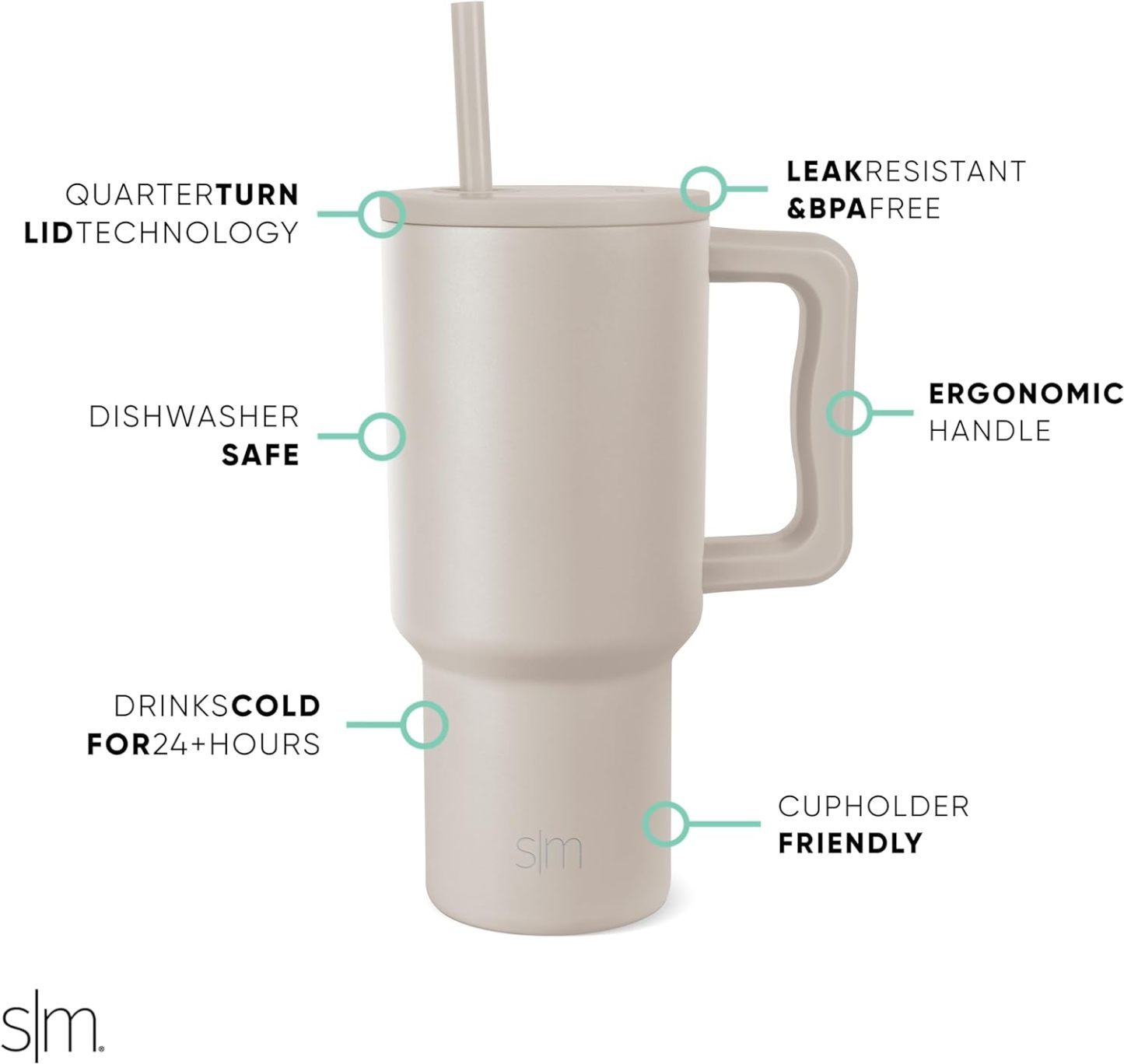 Simple Modern 40 oz Tumbler with Handle and Straw Lid | Insulated Cup Reusable Stainless Steel Water Bottle Travel Mug Cupholder Friendly | Gifts for Women Him Her | Trek Collection | Sea Glass Sage