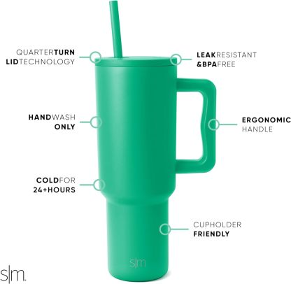 Simple Modern 40 oz Tumbler with Handle and Straw Lid | Insulated Cup Reusable Stainless Steel Water Bottle Travel Mug Cupholder Friendly | Gifts for Women Him Her | Trek Collection | Sea Glass Sage
