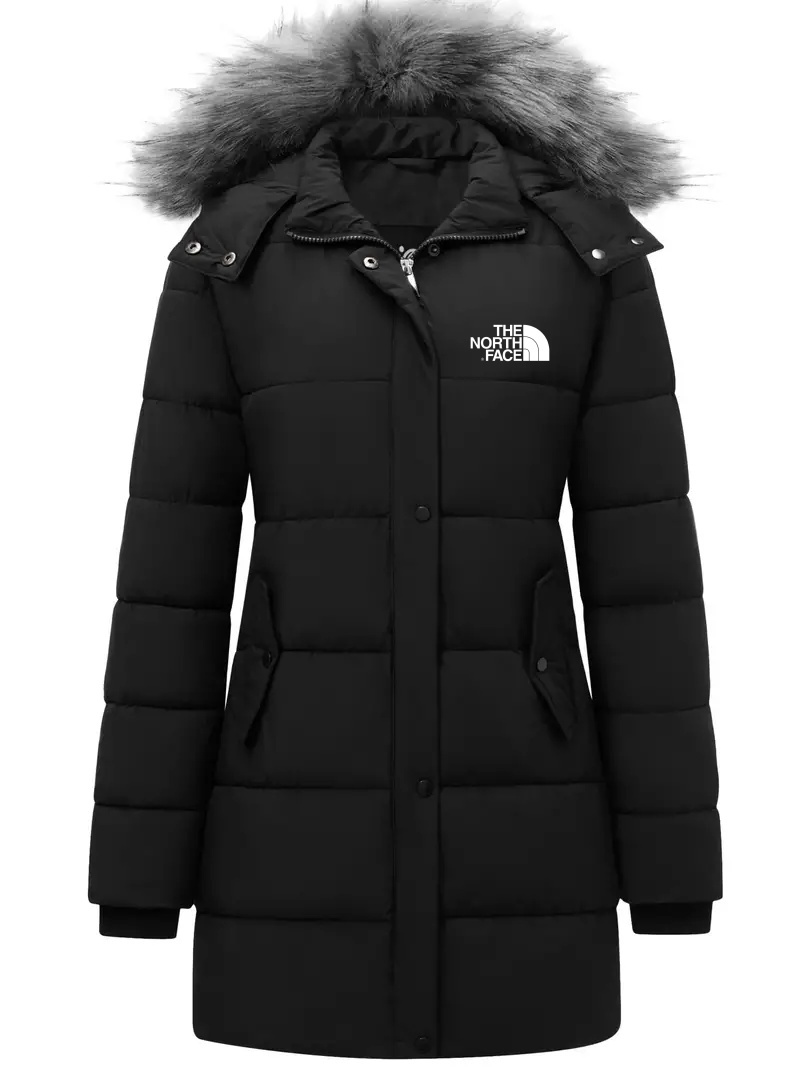 2024 The Nokhjgrth FaceWomen's coat, fur trim hooded padded jacket, cas