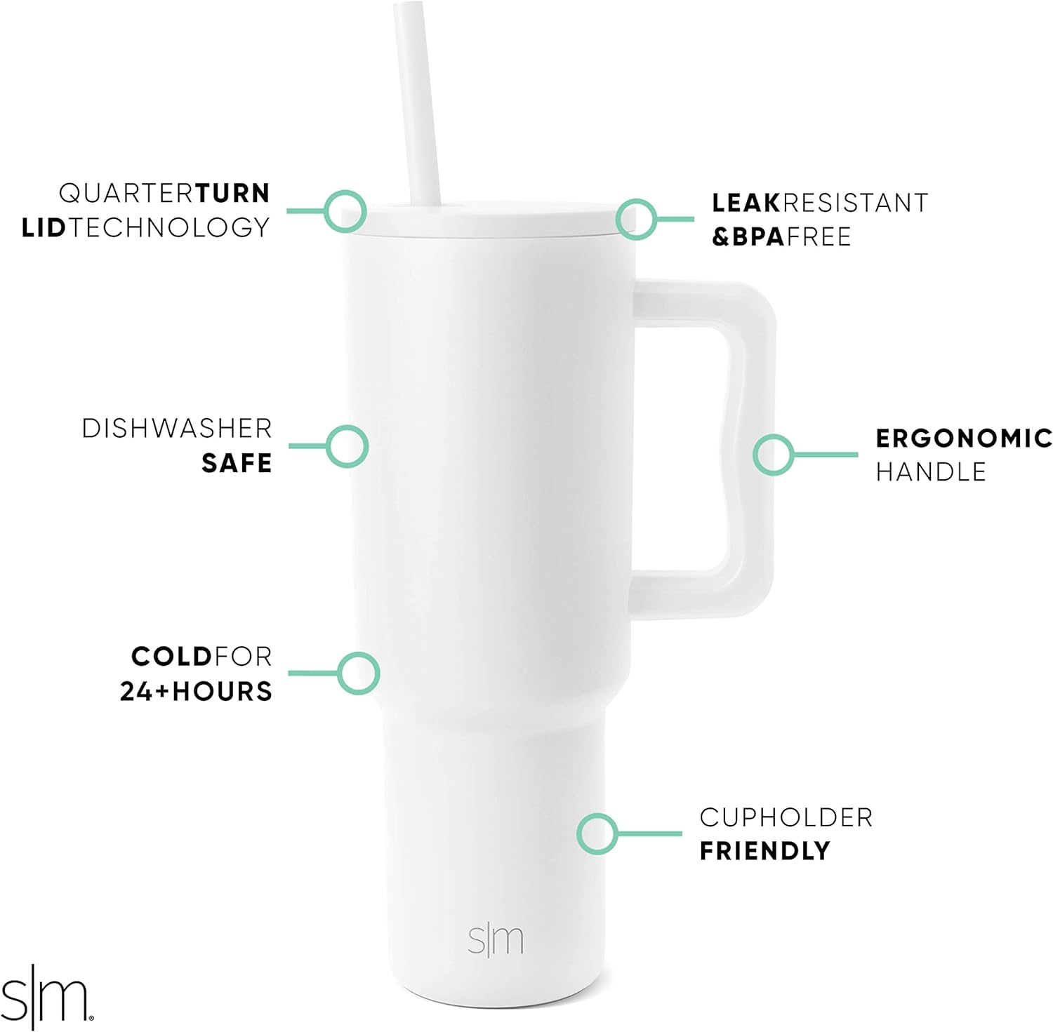 Simple Modern 40 oz Tumbler with Handle and Straw Lid | Insulated Cup Reusable Stainless Steel Water Bottle Travel Mug Cupholder Friendly | Gifts for Women Him Her | Trek Collection | Sea Glass Sage