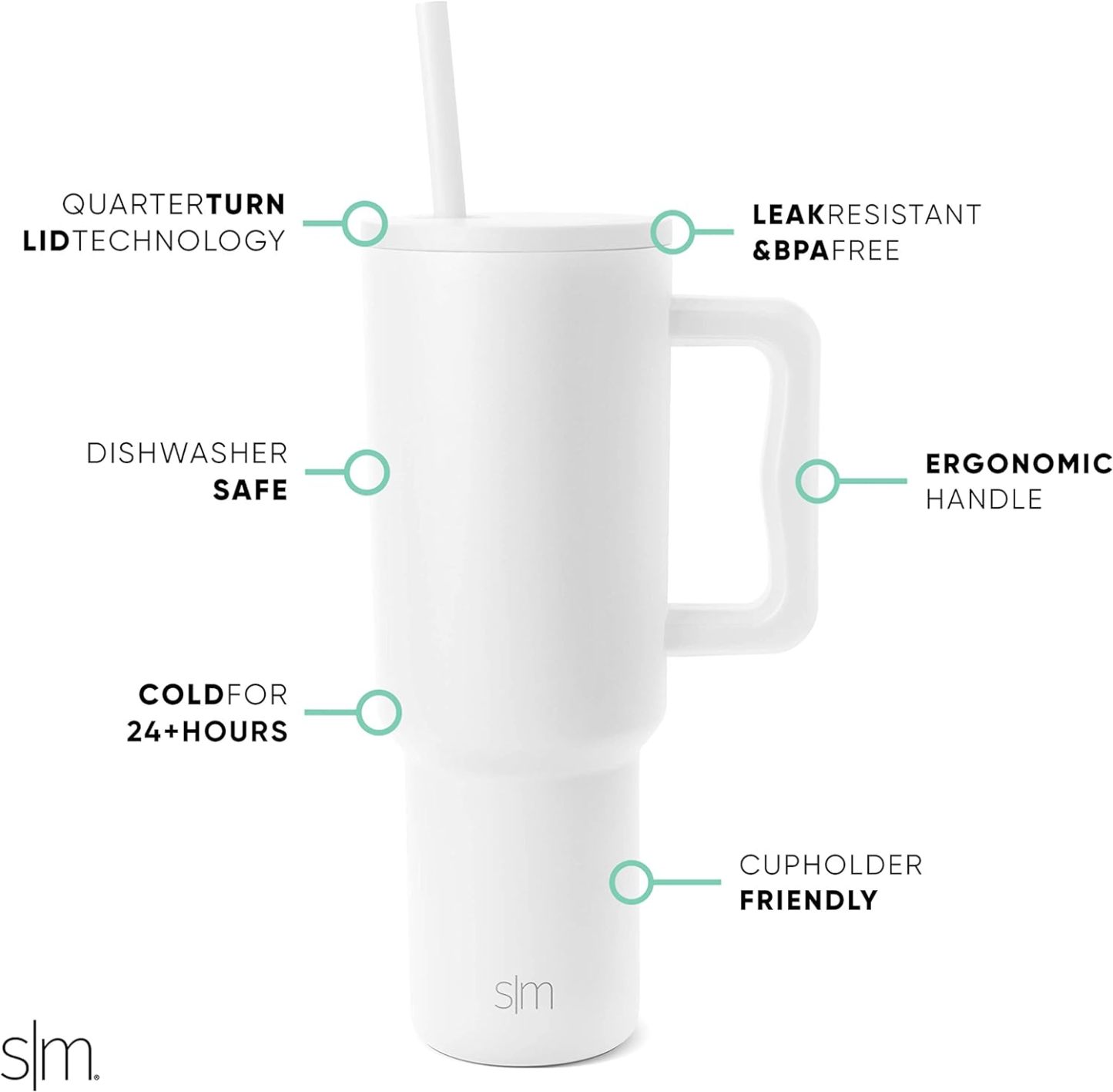 Simple Modern 40 oz Tumbler with Handle and Straw Lid | Insulated Cup Reusable Stainless Steel Water Bottle Travel Mug Cupholder Friendly | Gifts for Women Him Her | Trek Collection | Sea Glass Sage